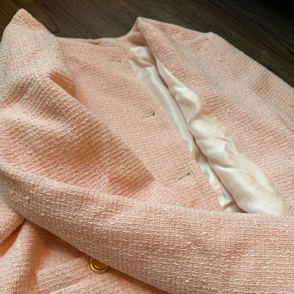 Zara Pink White Tweed Boucle Cropped Blazer - Small - Picture 9 of 12